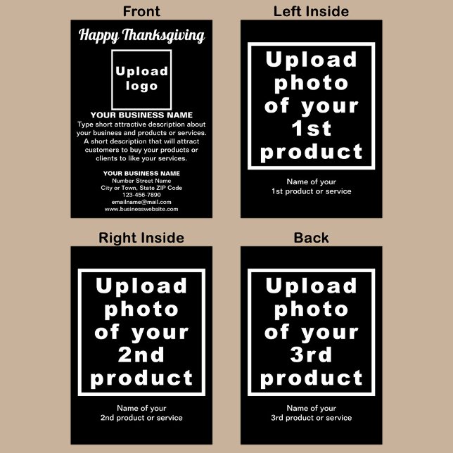 Svart, mappat visitkort för Business Thanksgiving Kort (Black Thanksgiving folded greeting card with your business brand and products or services.)