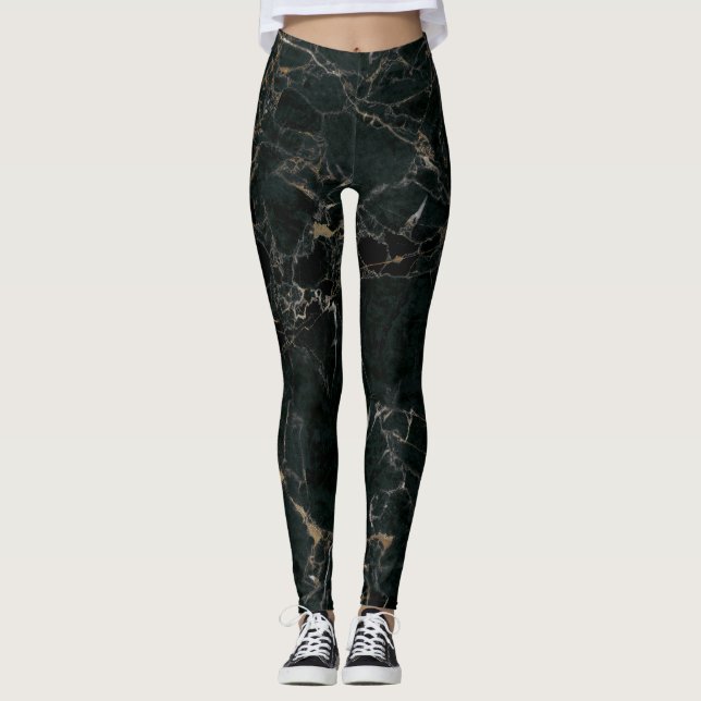 Svart marbel för elegant: Texturerad bakgrund Leggings (Framsida)