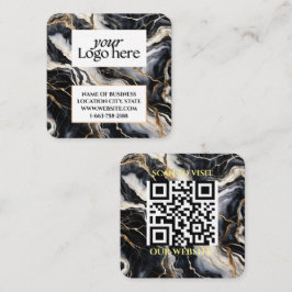 Svart marble Anpassningsbar Logotyp och QR-kod Fyrkantigt Visitkort