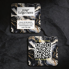 Svart marble Anpassningsbar Logotyp och QR-kod Fyrkantigt Visitkort