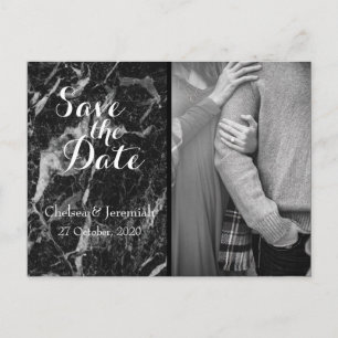 Svart marble Anpassningsbar Photo Save Date Postca Vykort