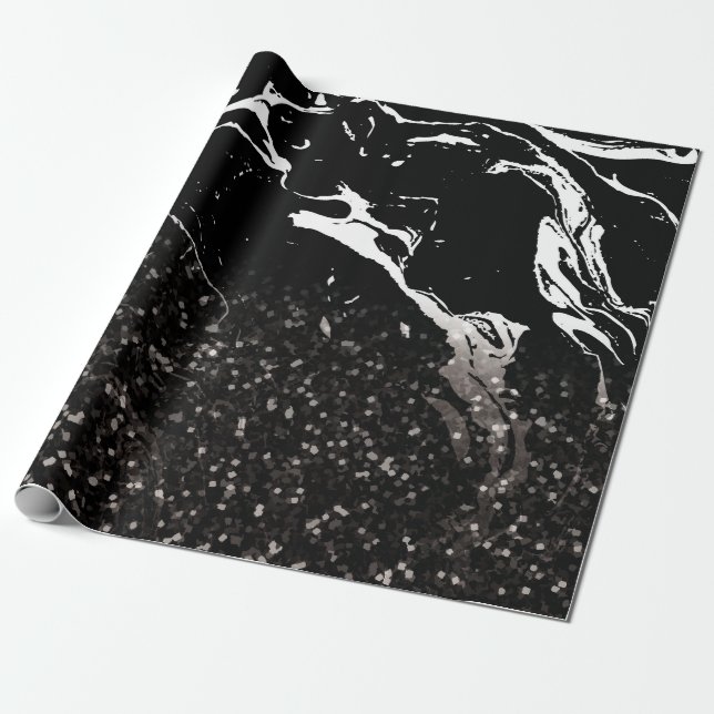 Svart Marble/Black Glitter Presentpapper (Utrullad)