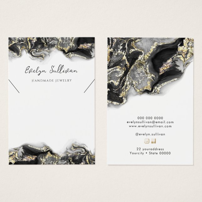 Svart marble bläck necklace visning card visitkort (Framsida & baksida)