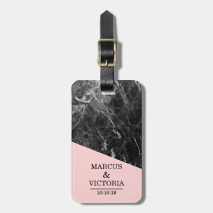Svart Marble Bröllop-årsdagen Bagagebricka