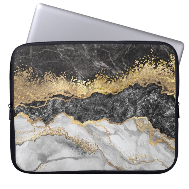 Svart marble Design Bärbar dator Fodral-Sleeve Laptop Fodral (Framsidan)