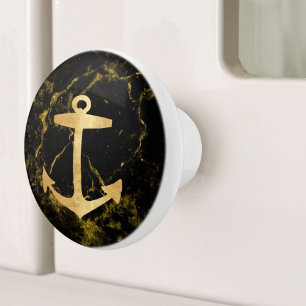 Svart marble Golden Anchor, Nautisk kuststrand Knopp