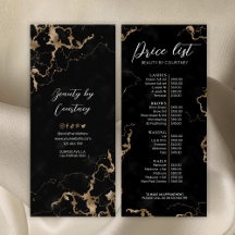 Svart Marble & Guld Elegant Salon Pris List-meny