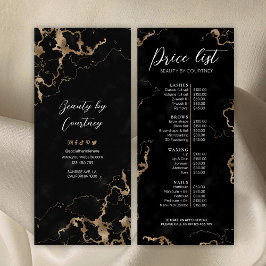 Svart Marble & Guld Elegant Salon Pris List-meny Reklamkort
