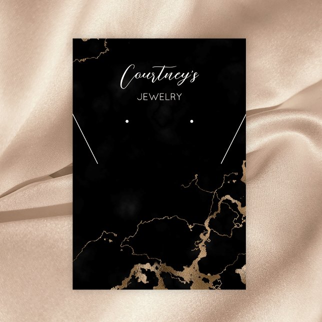 Svart marble & Guld Glitter judkort Visning Visitkort (Black marble and gold glitter rectangle jwelry display cards)