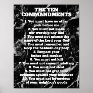 Svart marble Ten Commandations Bible Sign Poster