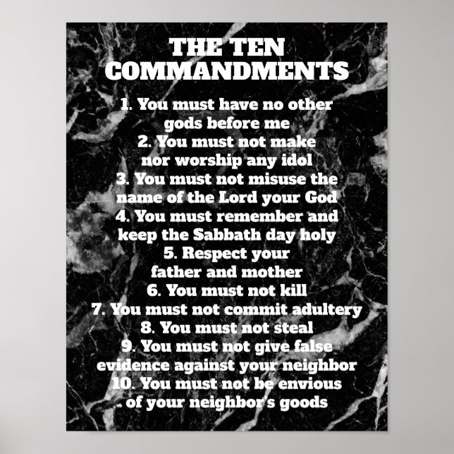Svart marble Ten Commandations Bible Sign Poster (Framsidan)