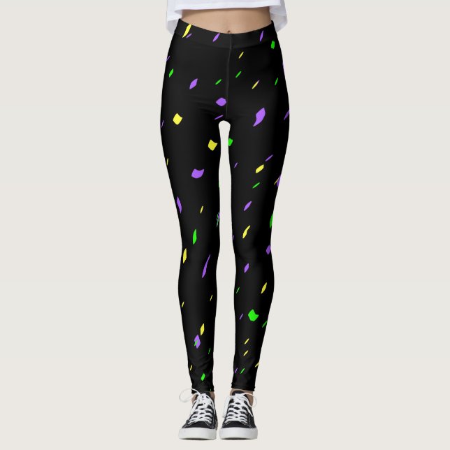 Svart Mardi Gras konfettidamasker Leggings (Framsida)