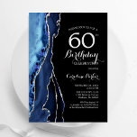 Svart, marinblåagat Silver 60:e födelsedagen Inbjudningar<br><div class="desc">60:e födelsedagsfest inbjudan agerade marinblått,  svart och silver. Elegantens moderna utformning med royal blue water agate marble geode-bakgrund,  faux glitter guld och typography-skript. Trendig inbjudan-kortets perfekt för en snyggt kvinnor i firande. Skrivna Zazzle-inbjudningar eller digital utskrivbar mall för omedelbar nedladdning.</div>