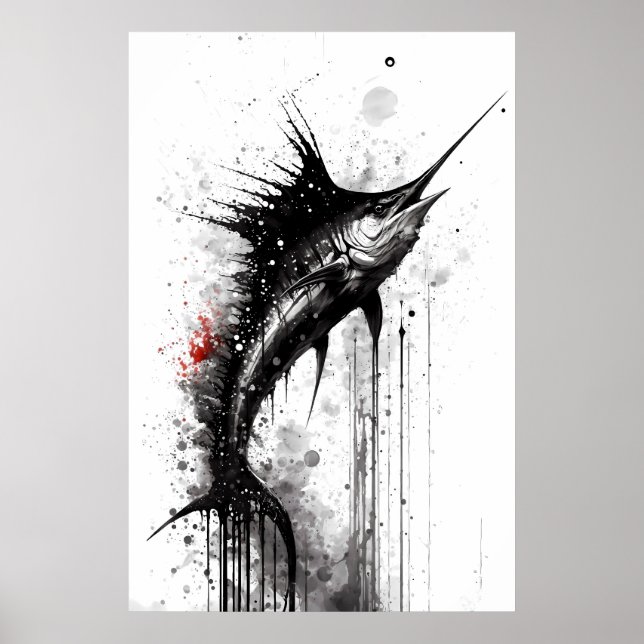 Svart Marlin Bläck-målning Poster (Framsidan)
