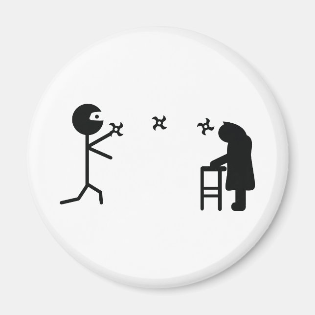 Svart marmelad ninja-stridande mormor magnet (Framsidan)