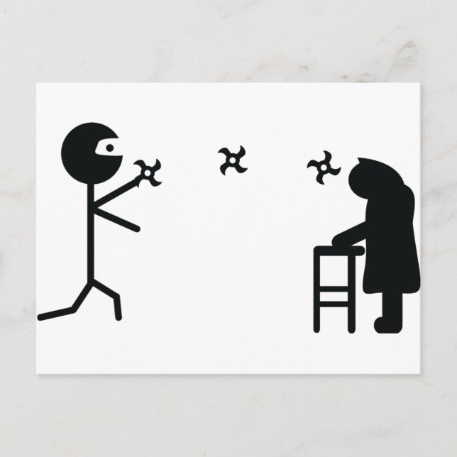 Svart marmelad ninja-stridande mormor vykort (Framsida)