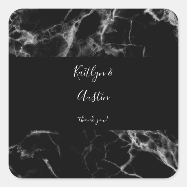 Svart marmor 2-kvadratisk etikett (Framsida)