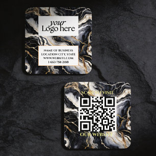Svart marmor Anpassad logotyp och QR-kod Fyrkantigt Visitkort