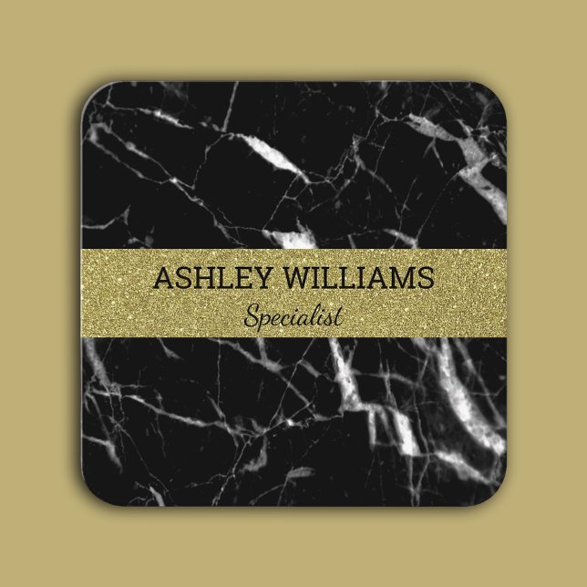 Svart marmor av elegant och guld fyrkantigt visitkort (Elegant black marble and gold square business card)