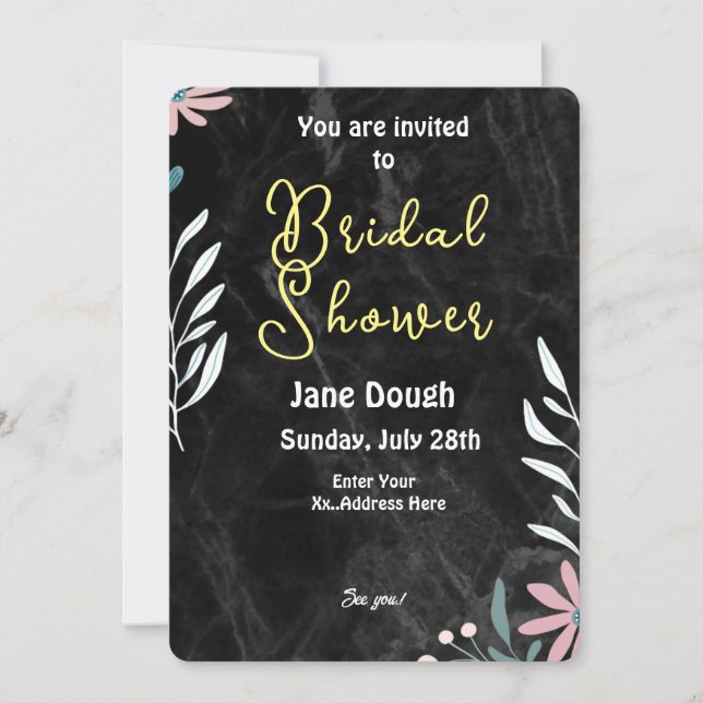 Svart marmor bakgrund Minimalistisk bröllopsfest  Inbjudningar (Framsida)