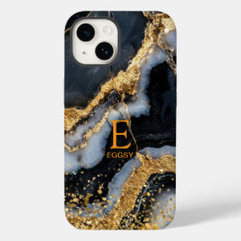 Svart marmor chic guld glitter monogram