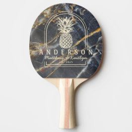 Svart Marmor & Guld Ananas Bröllopsbåge & Namn Pingisracket