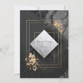 Svart Marmor Guld Folie Betong Geometrisk Diamant Inbjudningar