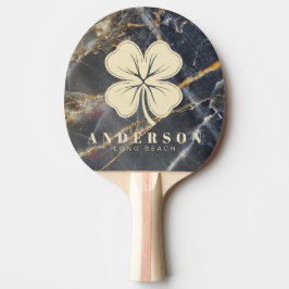 Svart marmor & guld Fyrklöver med namn Pingisracket