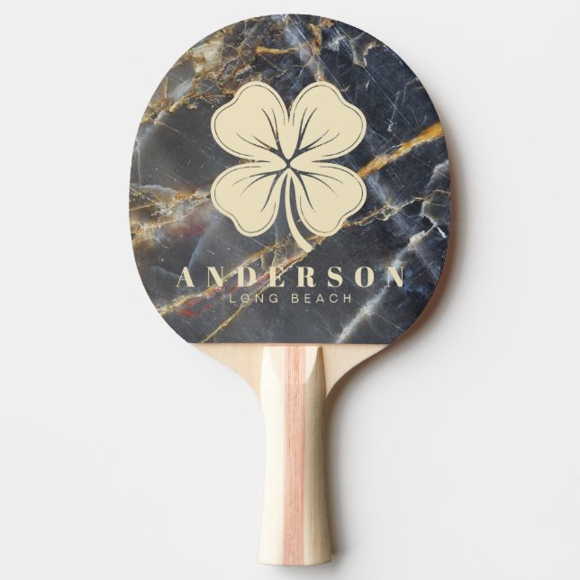 Svart marmor & guld Fyrklöver med namn Pingisracket (Framsidan)