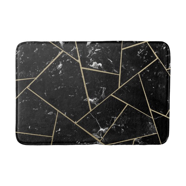 Svart marmor Guld Geometriskt glas #1 Badrumsmatta (Framsidan)