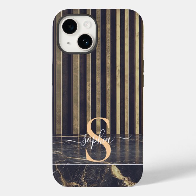 svart marmor guld glitter monogram (Baksida)