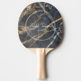 Svart marmor & guld stennamn i dragen cirkel pingisracket