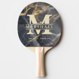 Svart marmor & guld stensmonogram & namnöverlägg pingisracket