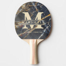 Svart marmor & guld stensmonogram & namnöverlägg pingisracket