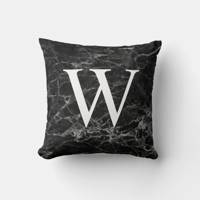 Svart marmor initial monogram hemdekor kudde (Framsida)
