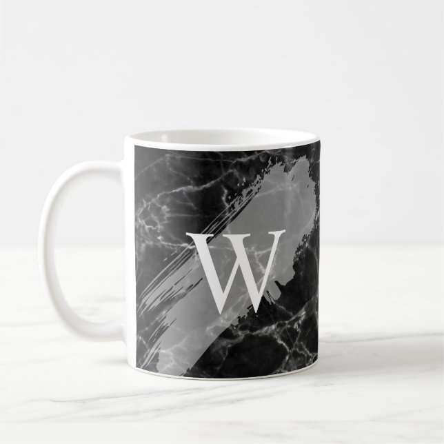Svart marmor initialmonogram kaffemugg (Vänster)
