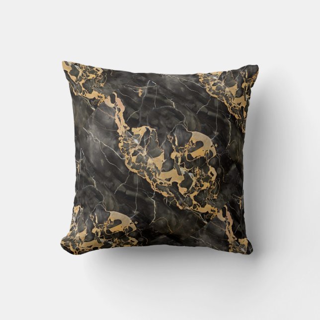 Svart marmor med guld struktur kudde (Framsida)