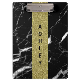 Svart marmor med monogrammat namn och guld