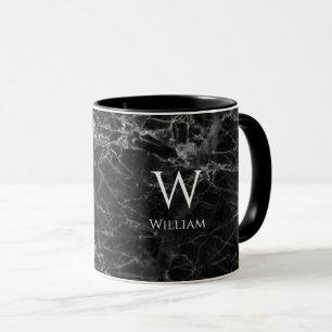 Svart marmor monogramnamn modern vit initial mugg