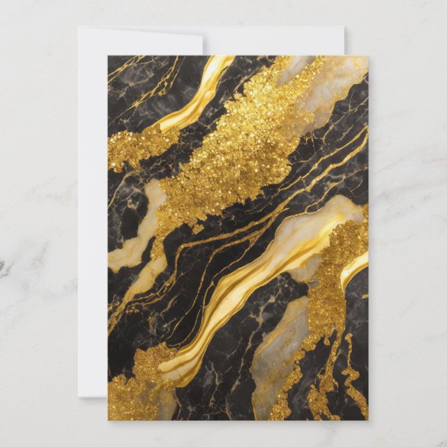 Svart marmor Mönster med guld Inbjudningar (Framsida)