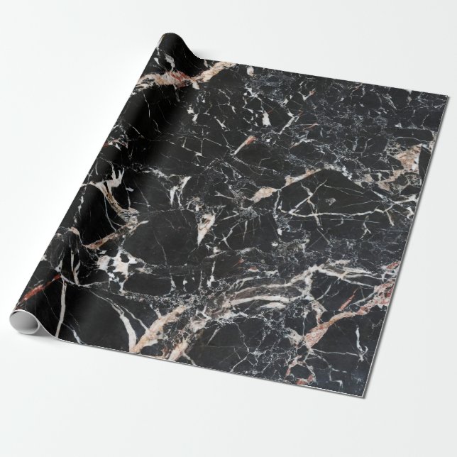 Svart marmor, naturlig abstrakt, sten presentpapper (Utrullad)