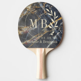 Svart marmor och blad av guldsten vigselmonogram pingisracket