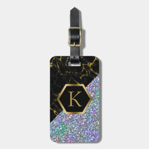 Svart marmor och färgstark modern Glitter-design Bagagebricka