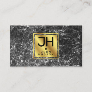 Svart marmor och guld modernt monogram BC affär Visitkort
