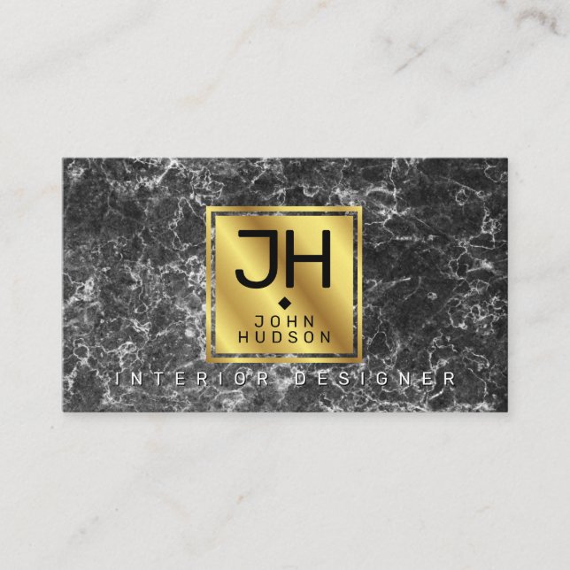 Svart marmor och guld modernt monogram BC affär Visitkort (Framsida)