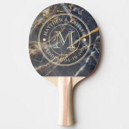 Svart marmor och guld stens vigselmonogram pingisracket
