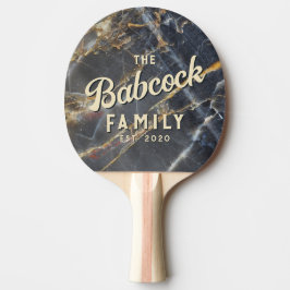 Svart marmor och guldsten Retro familjenamn & år Pingisracket