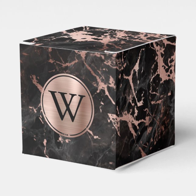 Svart marmor roséguld monogram presentaskar (Framsidan Sidan)