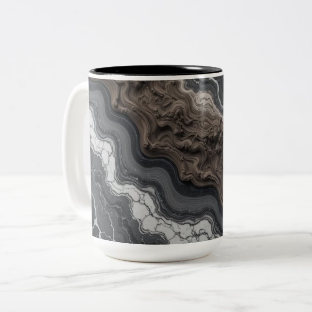 Svart marmorerad abstrakt kaffekopp – Modern kopp (Framsida vänster)