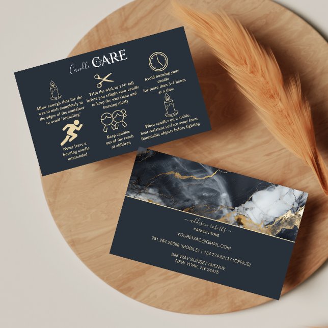 Svart marmorljusstake-kort med guldaccent visitkort (Skapare uppladdad)